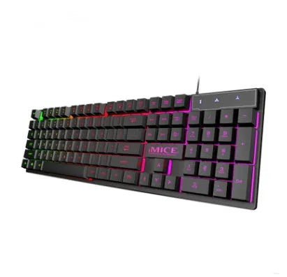 Black USB wired backlit gaming keyboard with frosted keycaps on a desk