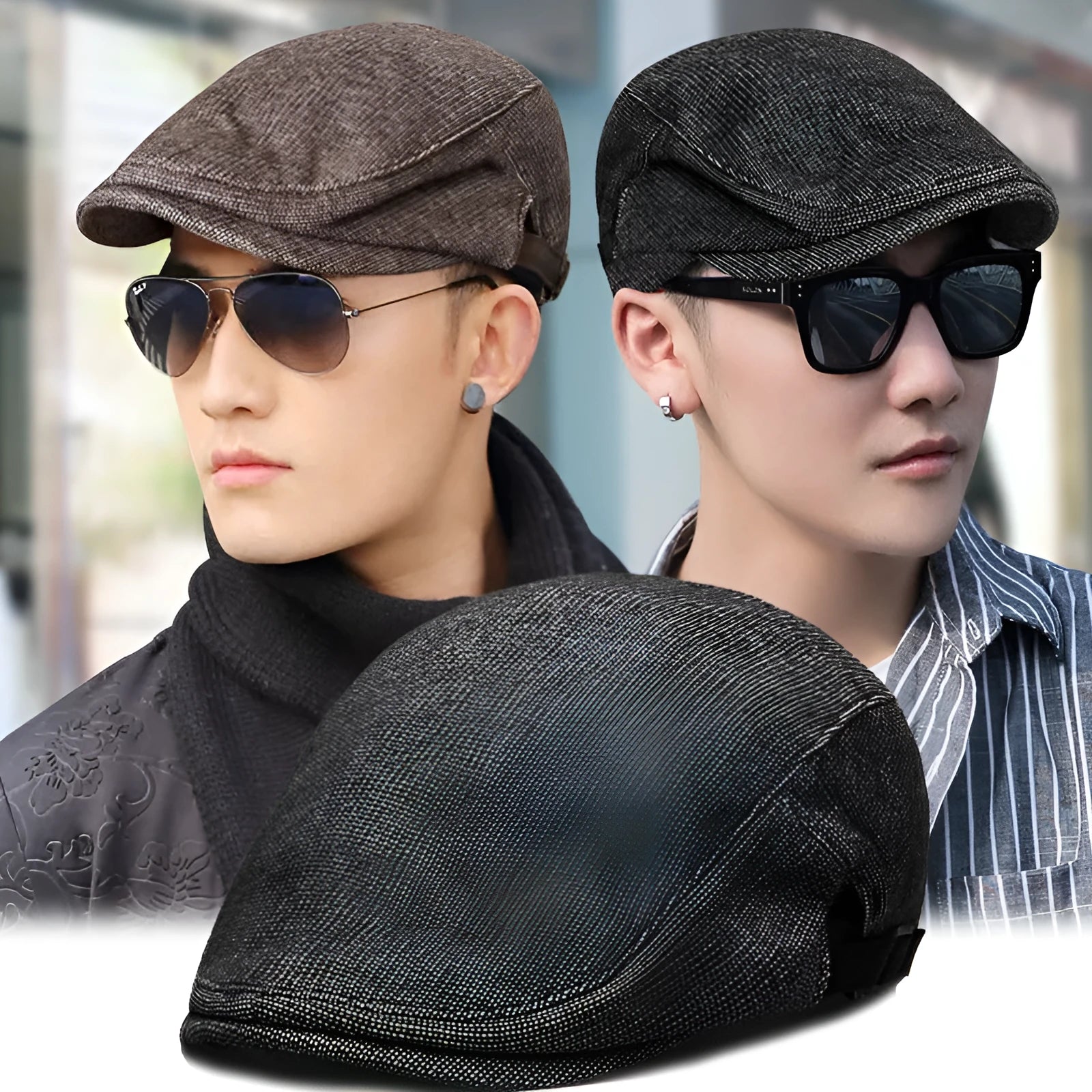 Men's cotton linen blend beret in dome crown style with adjustable fit for 55-58cm head circumference