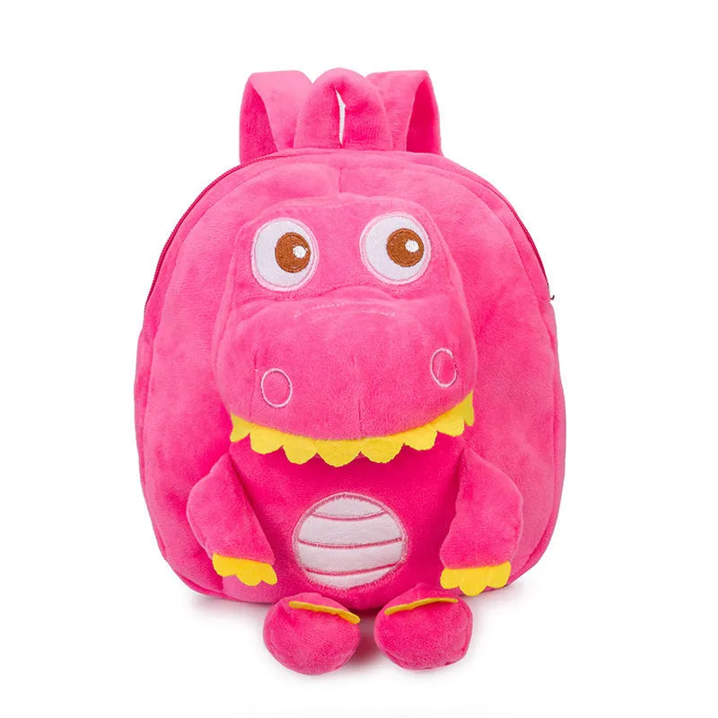 Blue dinosaur plush backpack with embroidery decoration and soft handle