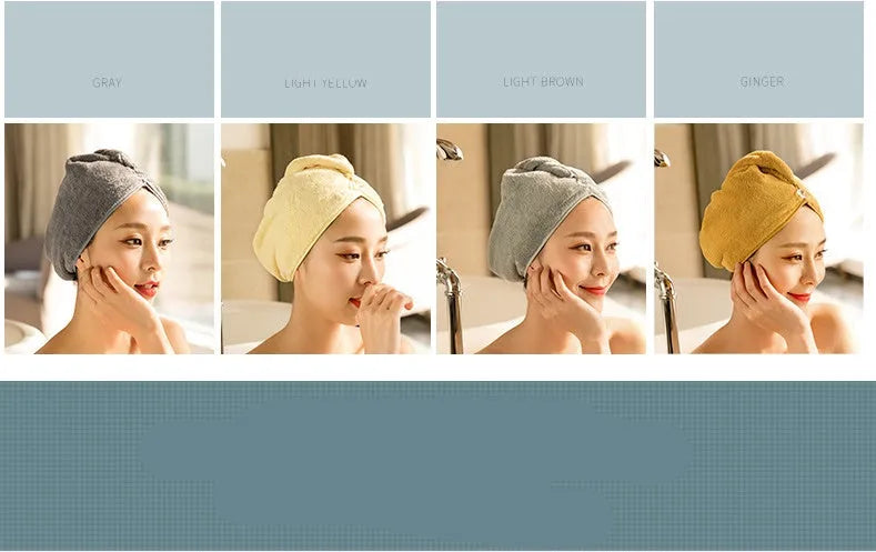 Women's microfiber hair dryer cap in assorted colours for absorbing wet hair.