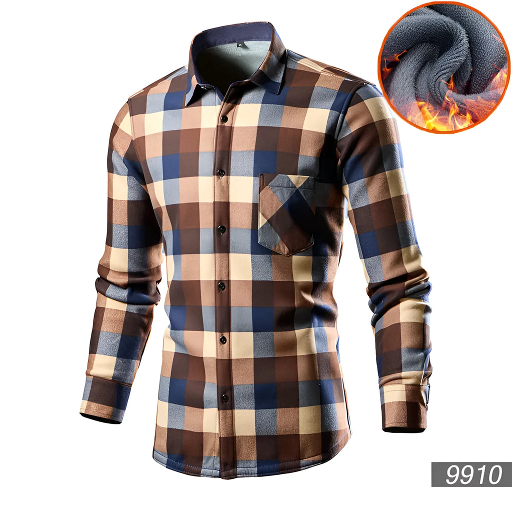 Men's fleece-lined cotton blend shirt cardigan in loose fit showing solid colour option