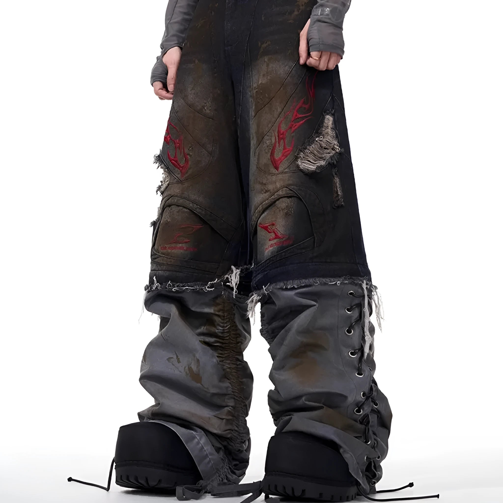 Men's retro wide leg jeans with detachable trouser legs in denim, shown in picture colour.