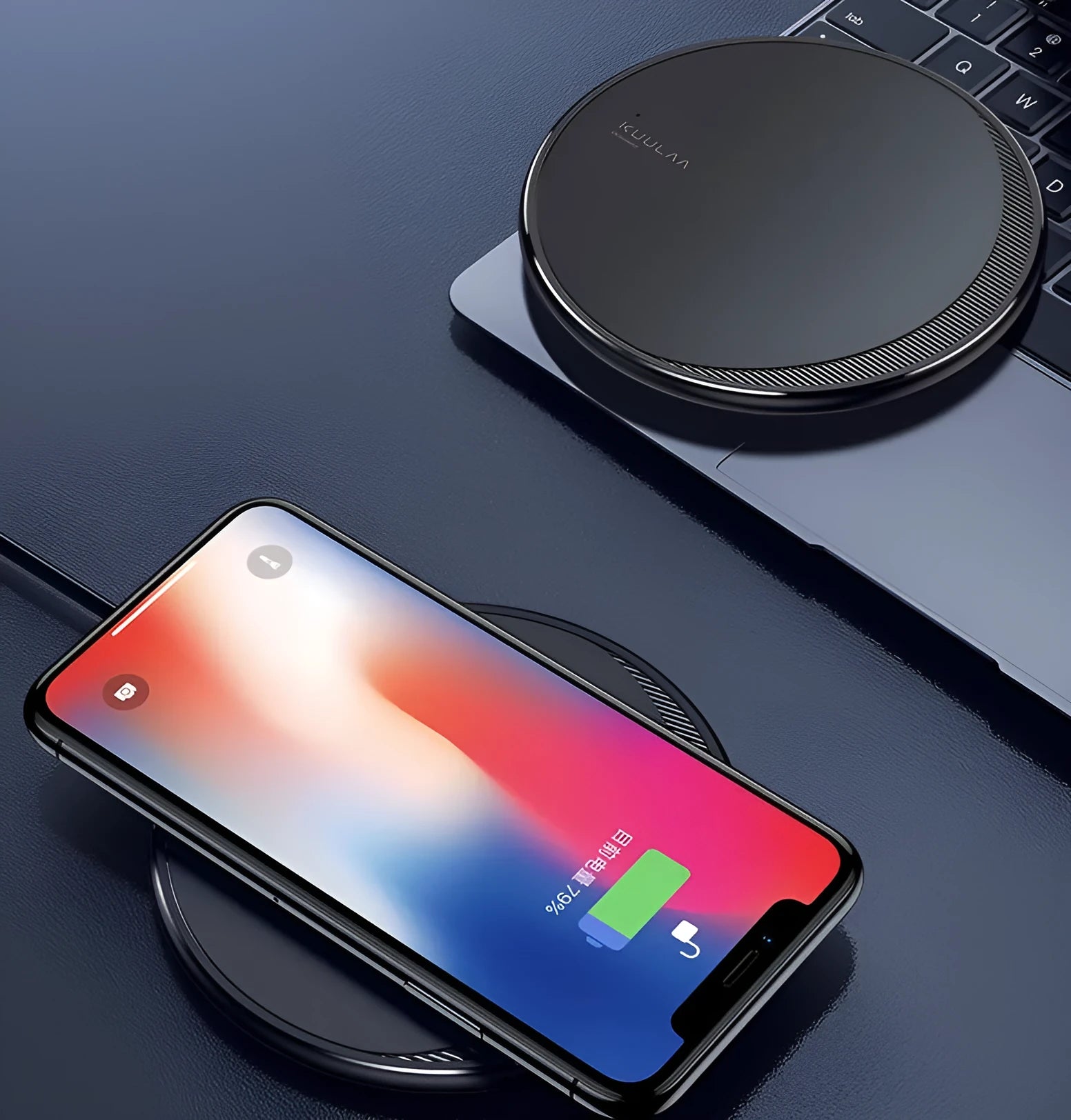 Black Kuulaa KL-CD16 wireless disc charger for smartphones with Micro USB port