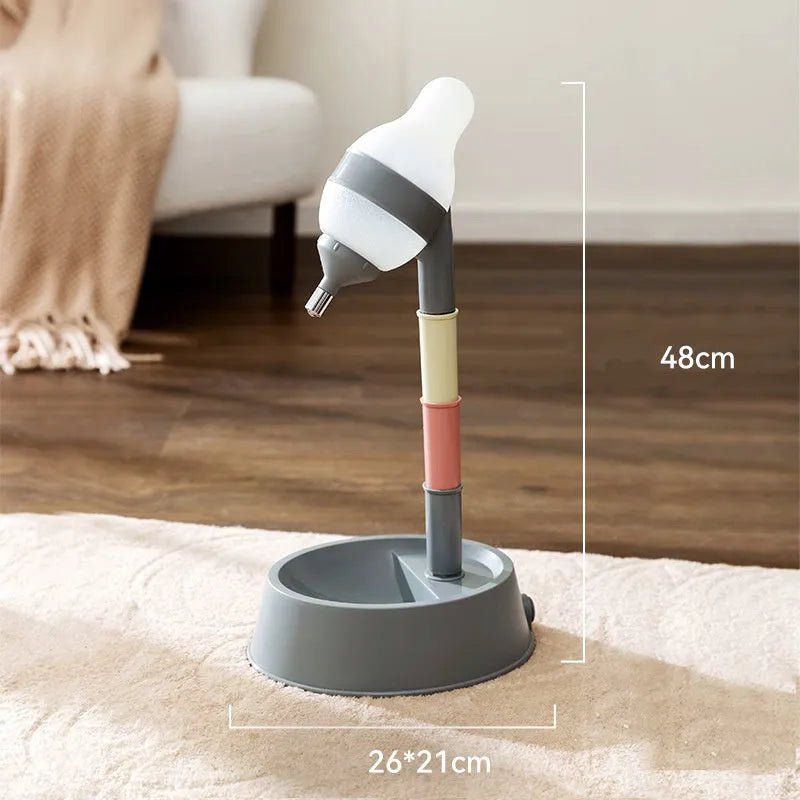 Green adjustable height pet water dispenser bowl with detachable pole and weighted base