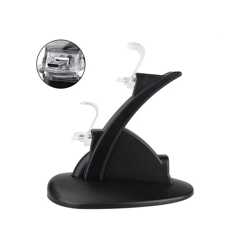 Black Xbox One dual controller charging stand with USB connection measuring 150mm wide