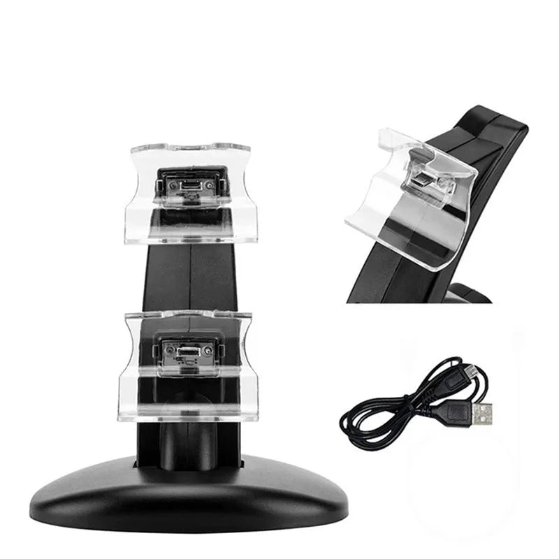 Black Xbox One dual controller charging stand with USB connection measuring 150mm wide