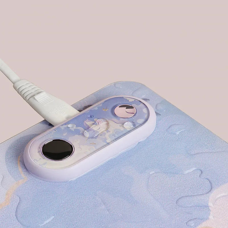 PVC leather electric desktop heating mat showing decorative pattern options for office hand warming