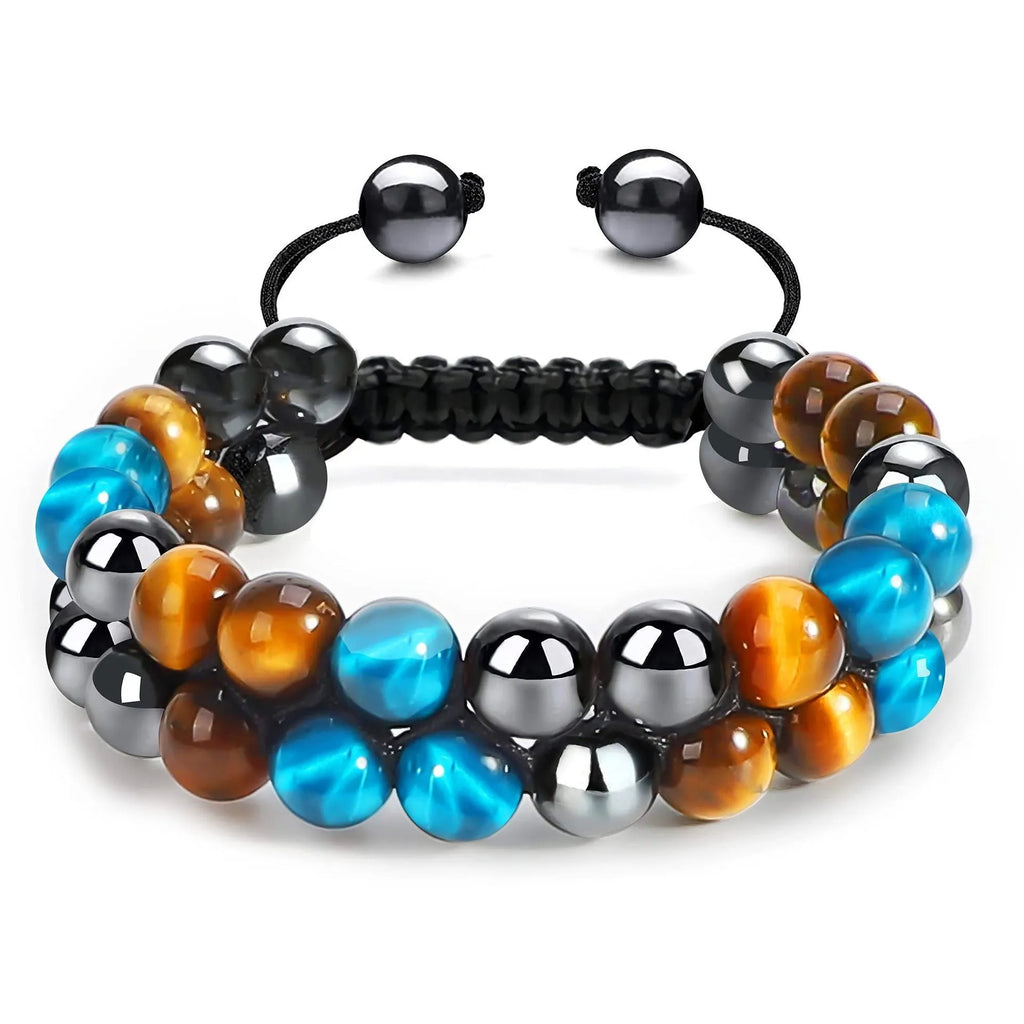 Unisex tiger's eye stone bracelet with alloy construction in multiple colour variations