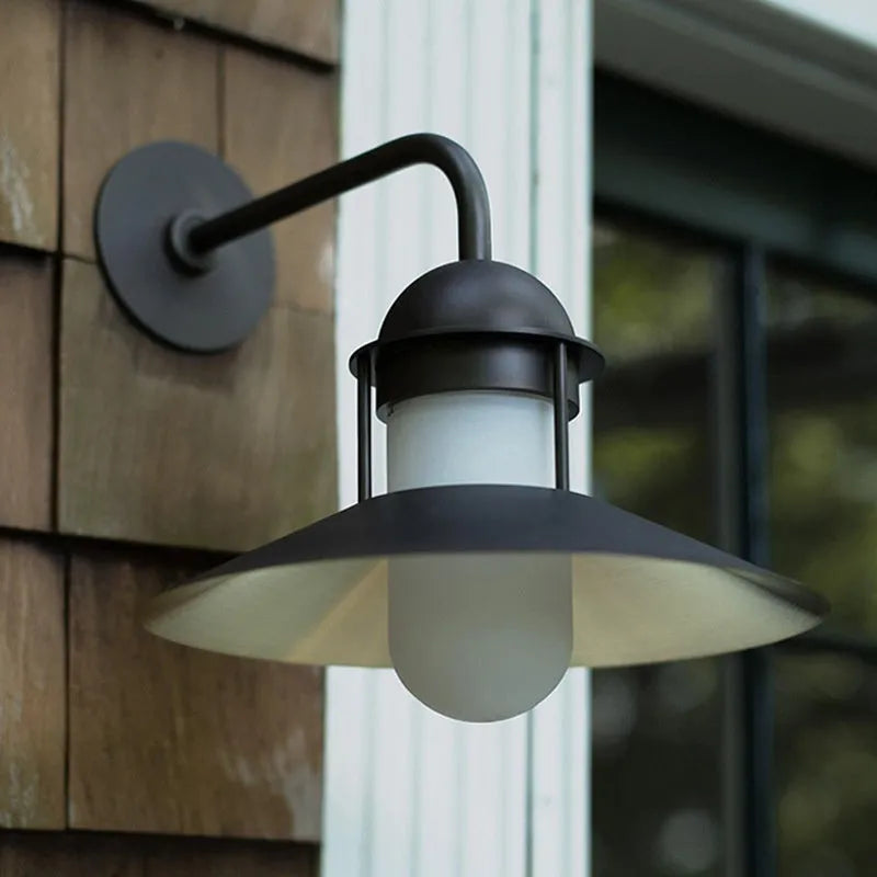 Minimalist retro outdoor waterproof wall lamp in black with 318mm dimensions for exterior use