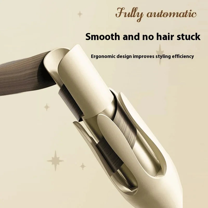Automatic hair curler in white with purple accents, showing 32mm barrel and UK plug.