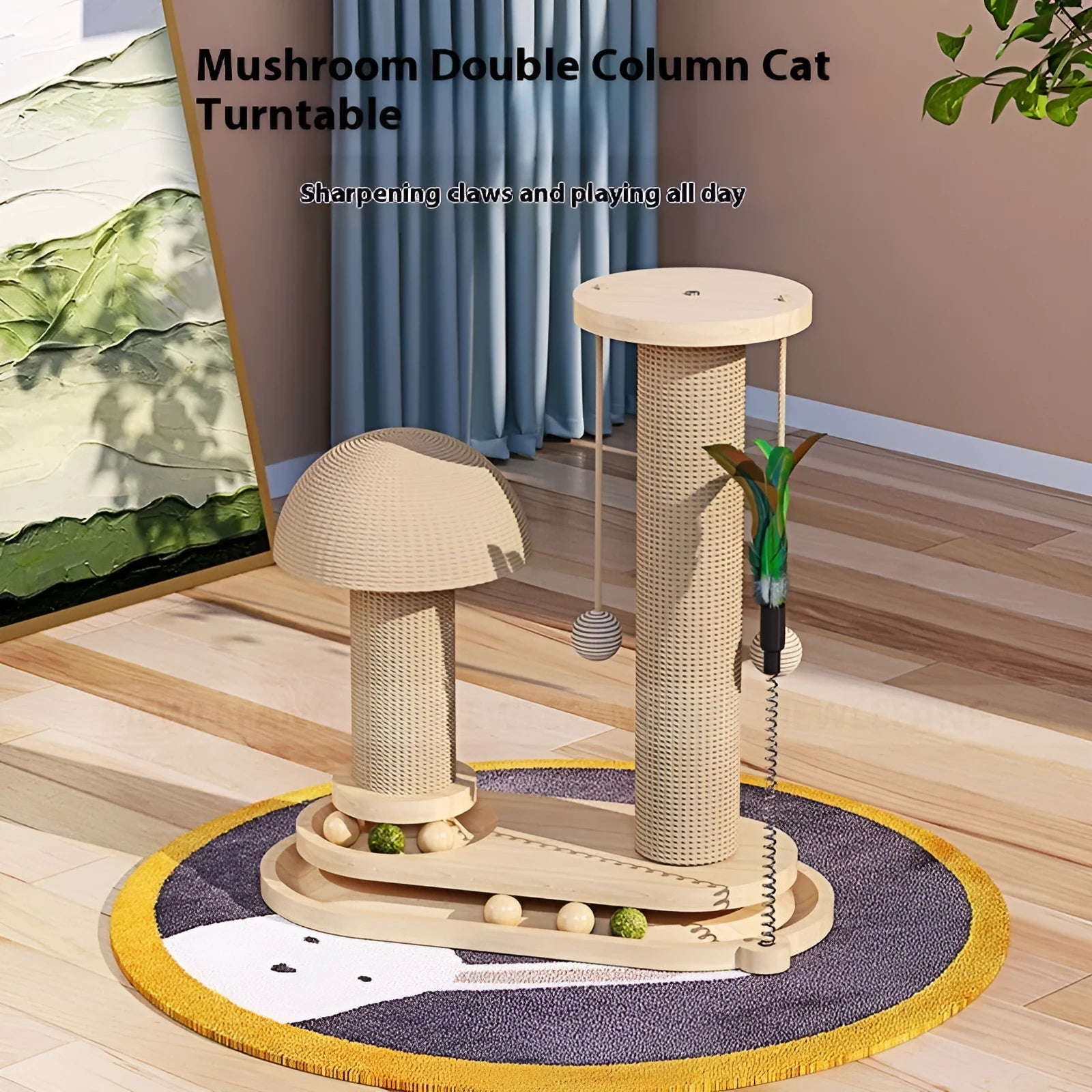 Solid wood cat turntable scratching post and climbing frame in various colour designs