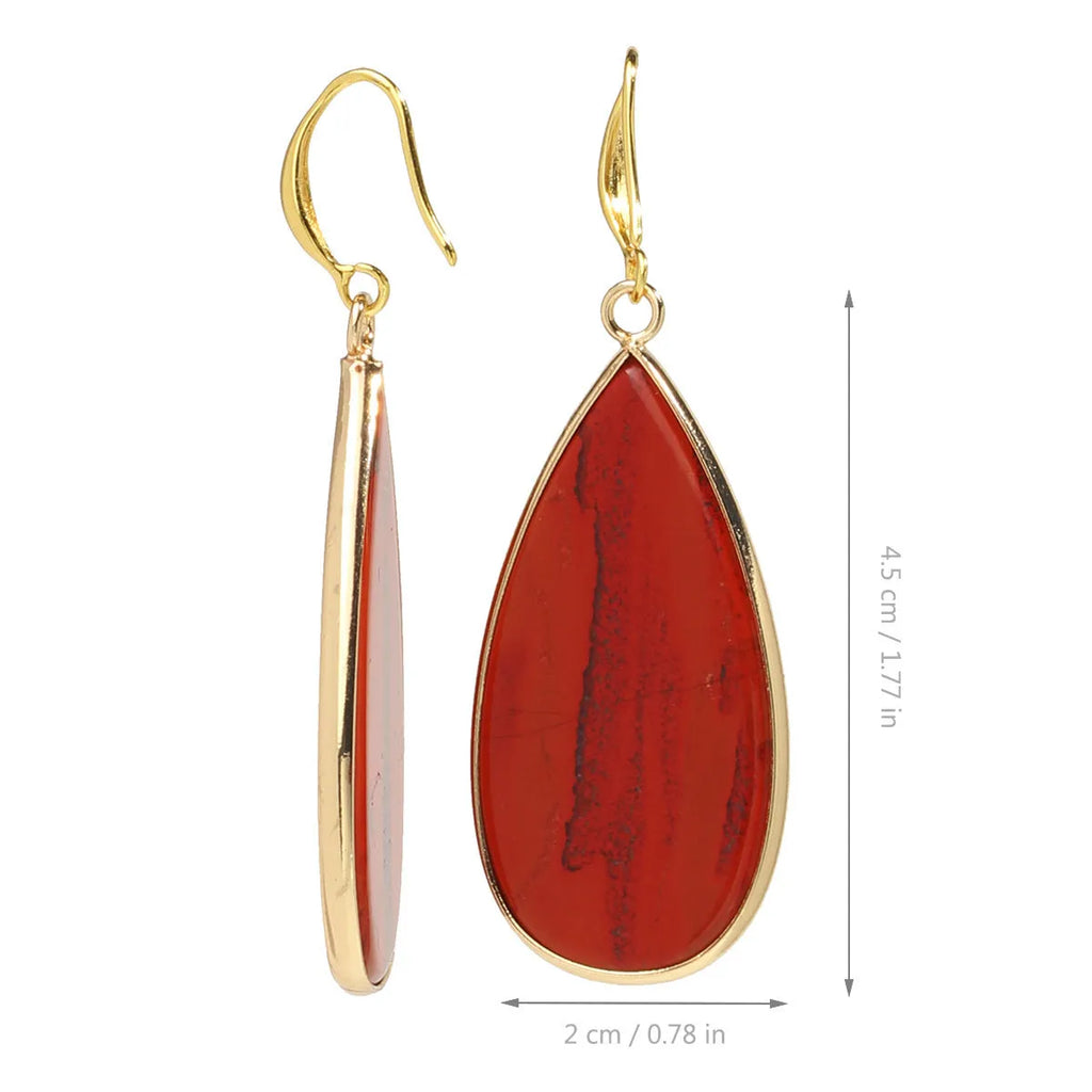Vintage long water drop stone earrings in tigereye colour with retro styling