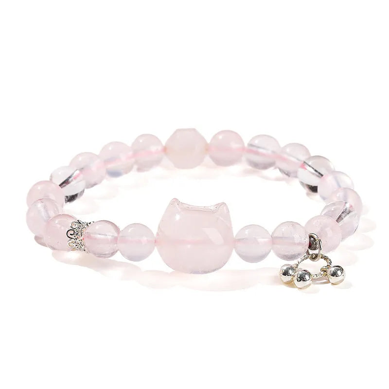 Women's star crystal cat head bracelet with natural pink crystal and geometric round sweet style design
