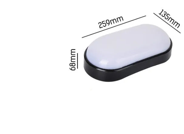 Oval moisture-proof LED wall light in black finish mounted on a porch wall