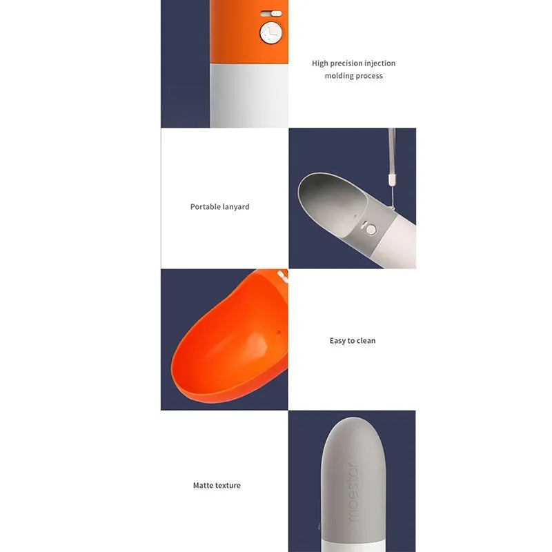 MOESTAR ROCKET portable pet water cup in white grey colour with 270ml capacity and one-button lock