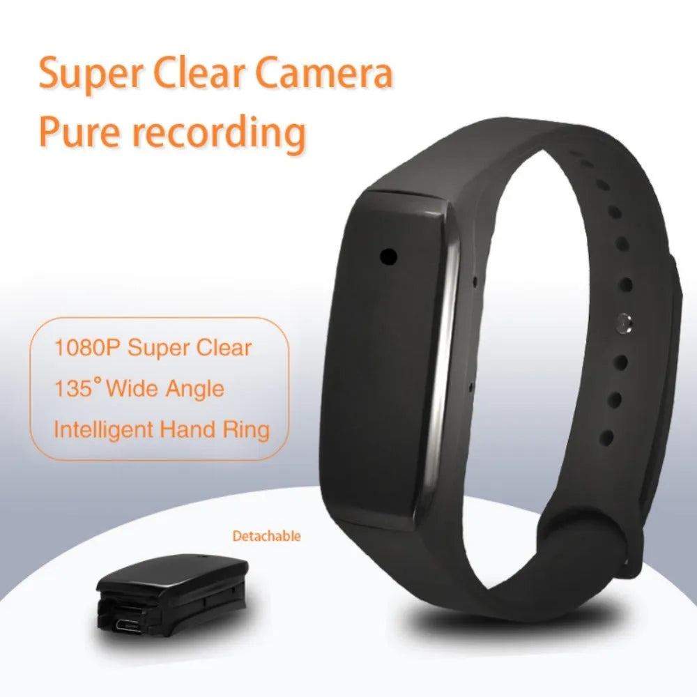 Black EDAL K18 smart wristband camera with wearable design showing camera lens and silicone band