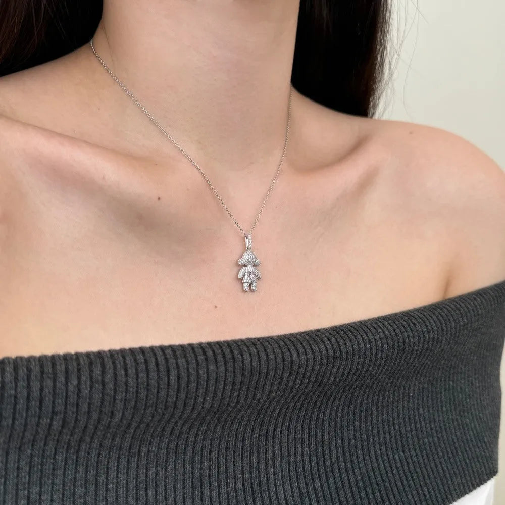 925 silver bear pendant necklace on display, 12.6x26.8mm charm, electroplated finish, four colour options