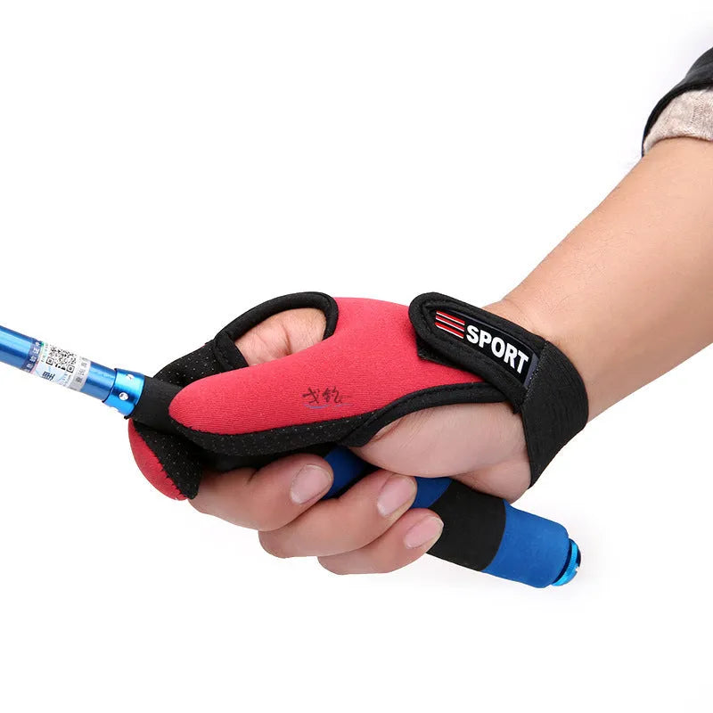 Two finger fishing glove showing diving cloth back and microfiber palm, available in left or right hand.