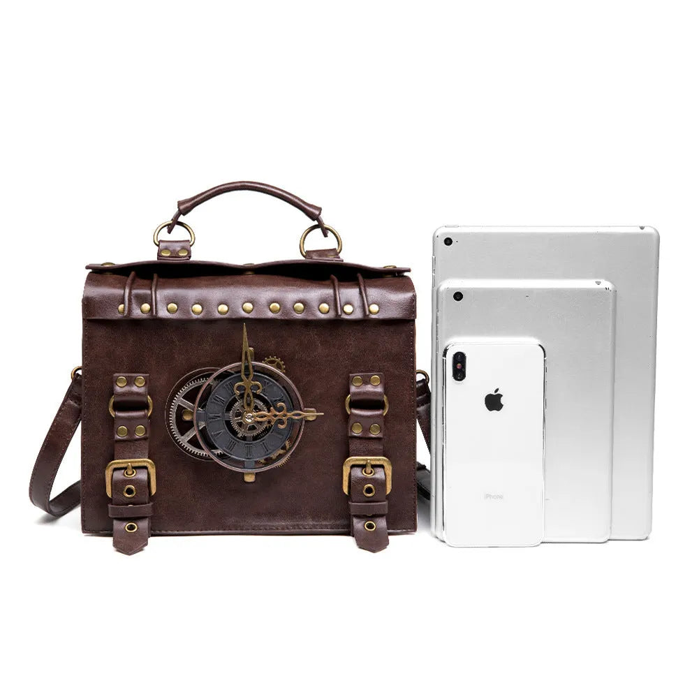 Bronze hardware steampunk industrial retro shoulder bag with pillow bag design