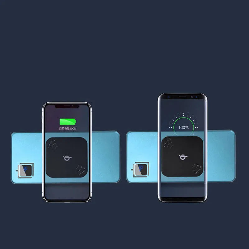 A black portable power bank with an LCD screen showing battery percentage, alongside silver, red, and blue colour options.