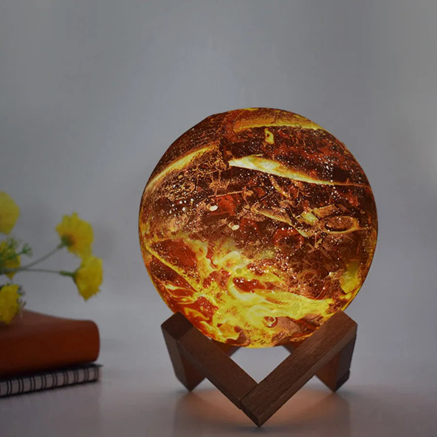 15 cm LED painted flame 3D night light with USB touch switch on a table