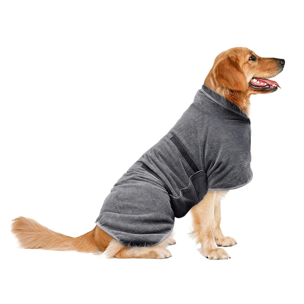 Nylon dog robe and cat bath towel shown in grey orange edge colour