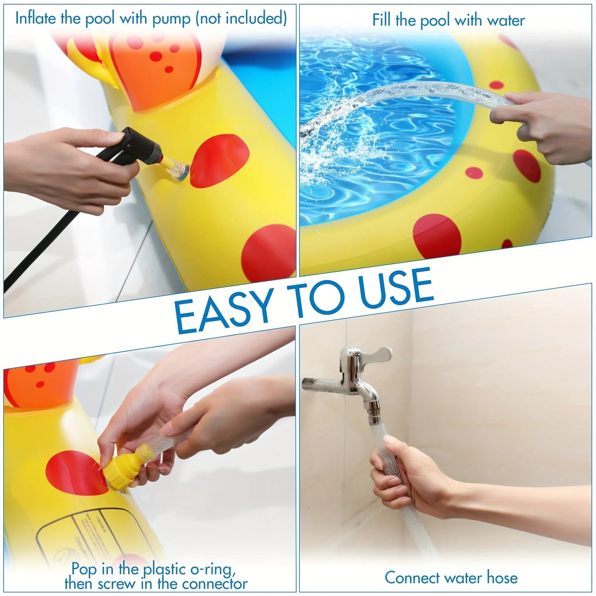 Blue dinosaur shark water spray pool measuring 170cm long with children playing