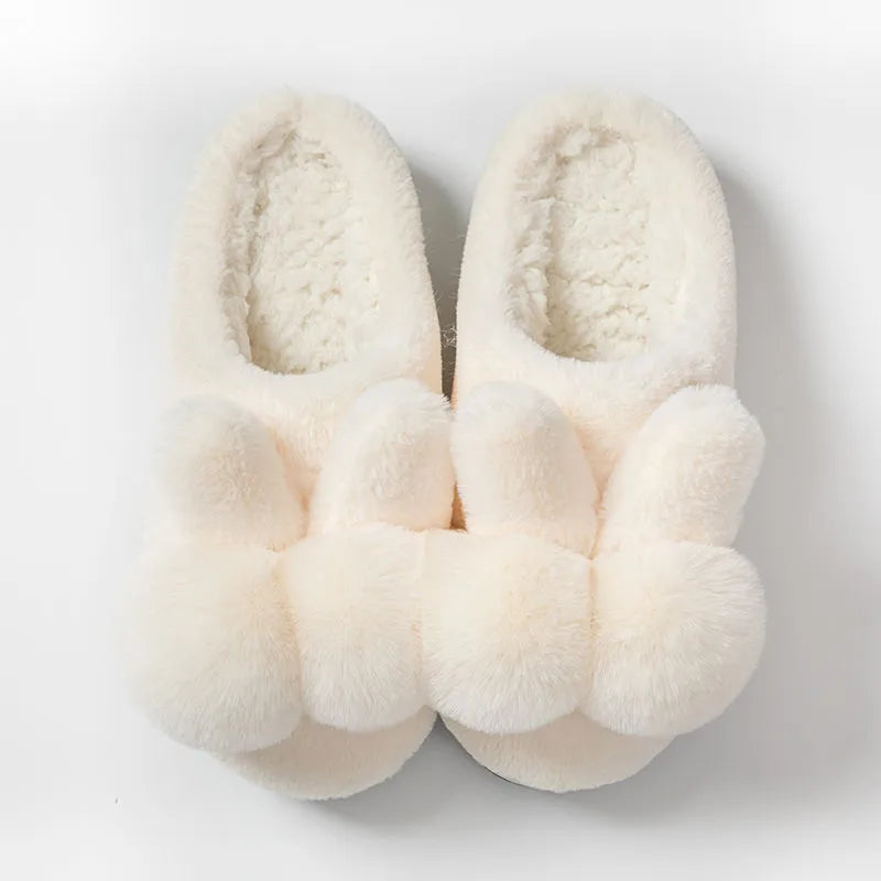 Women's rabbit fur fluffy bunny slippers in winter colours with high upper design