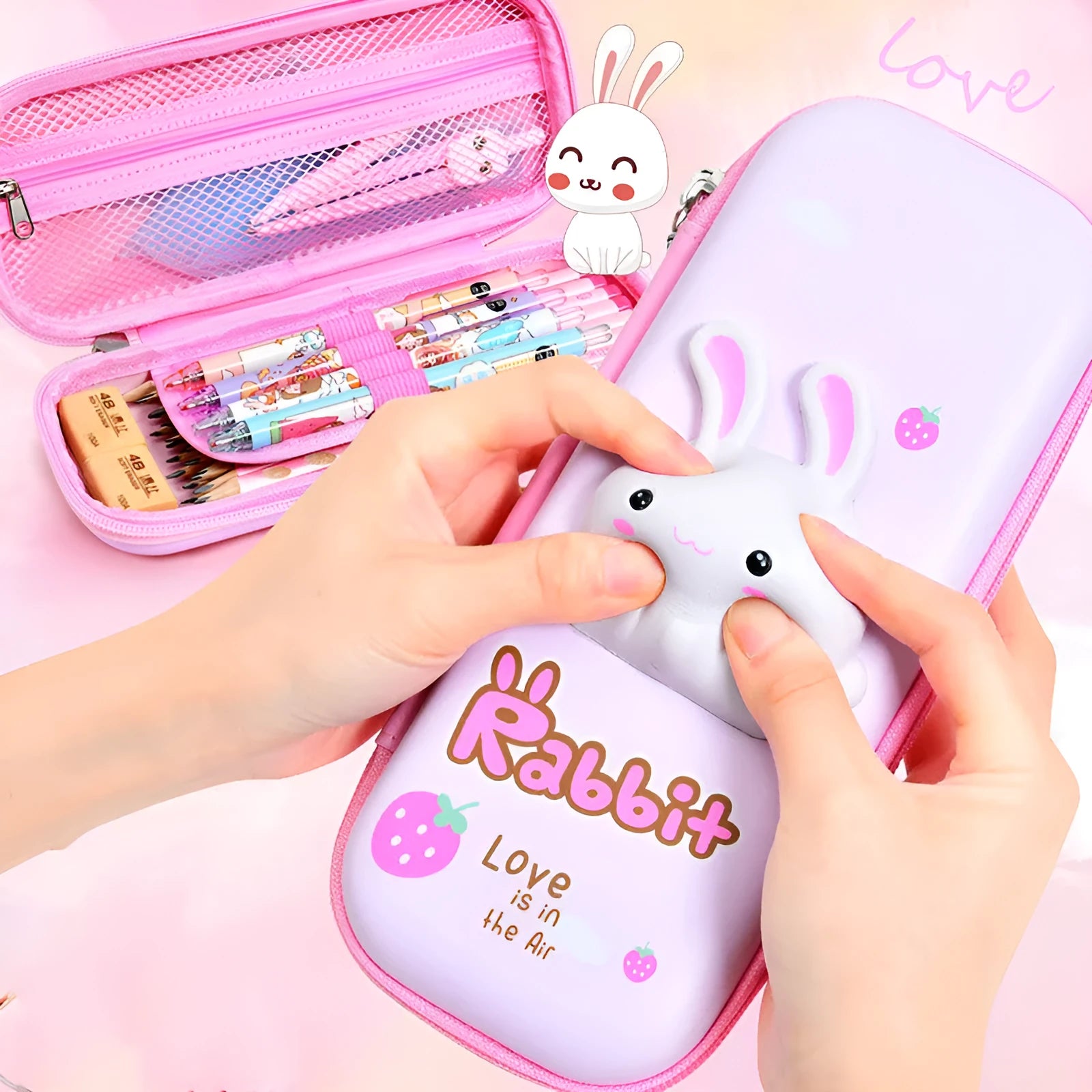 Square EVA pencil case with a textured 3D surface in a cartoon dinosaur design.