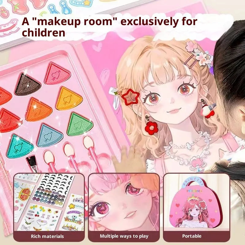 Children's paper princess makeup bag sticker toy with antique princess style, including stickers and mesh bag