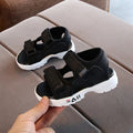 Toddler unisex beach shoes with soft rubber sole, breathable super fiber leather upper, Velcro fastening, black colour