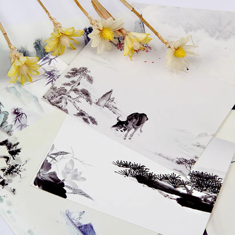 Japanese style postcard set with 9 Paris tower and historic site designs in multiple art styles