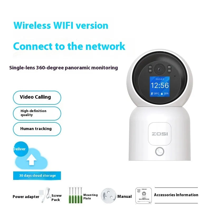 Zhou Shi wireless indoor security camera with large screen on a white plastic housing