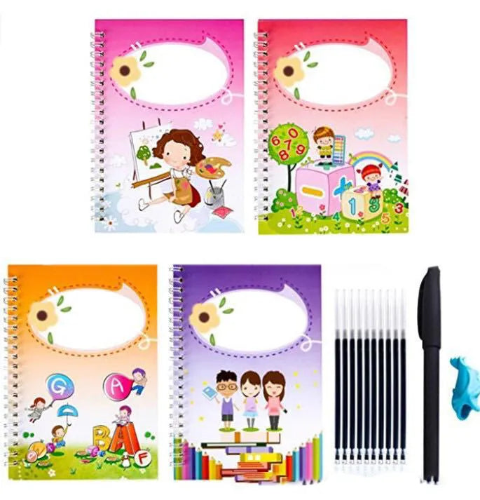 Hard cover reusable magic practice writing book with pen and refills for calligraphy and painting exercises