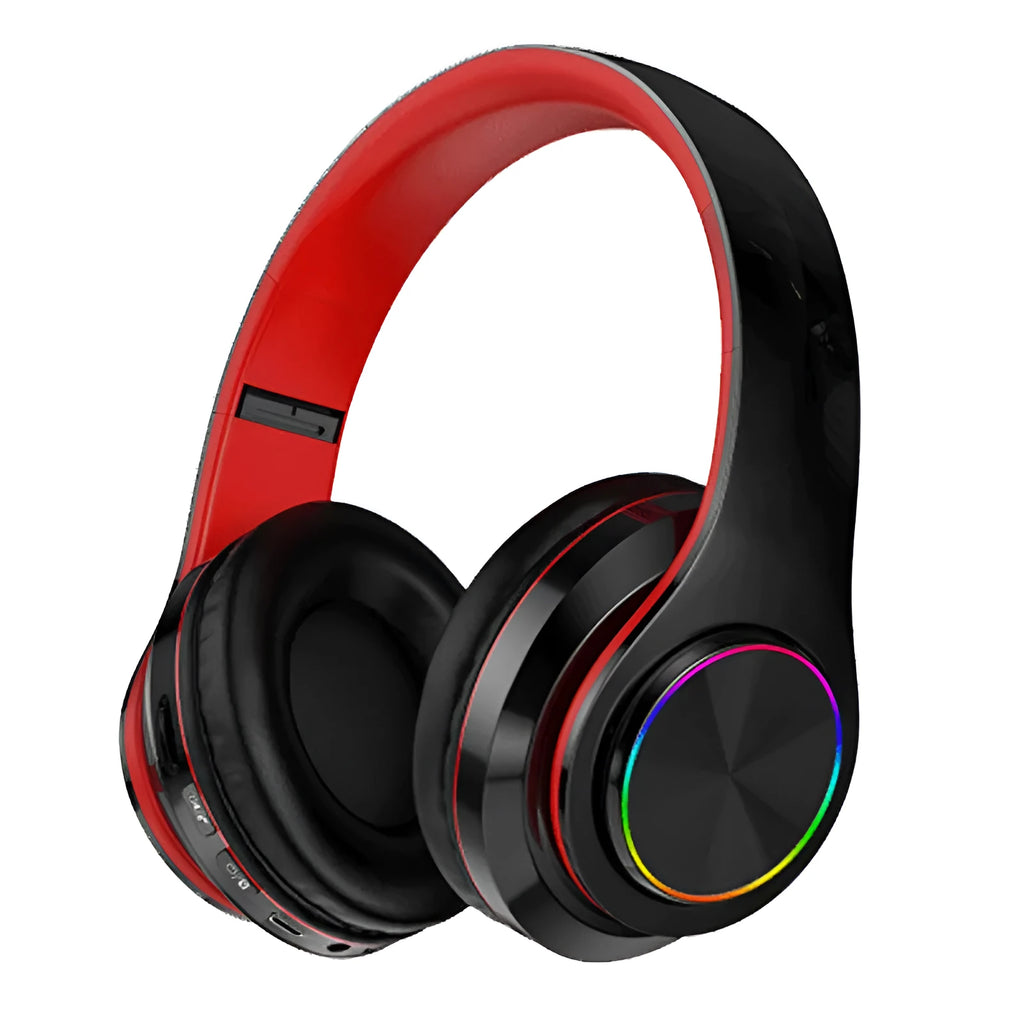 Wireless Bluetooth stereo headset in various colours showing head-mounted design