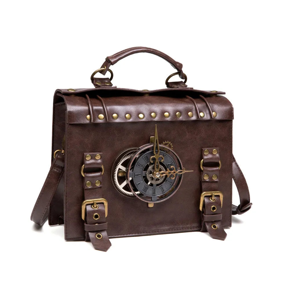 Bronze hardware steampunk industrial retro shoulder bag with pillow bag design