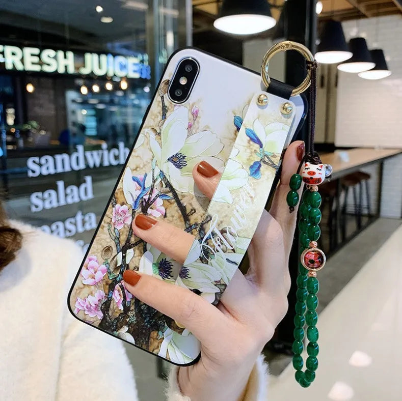 Samsung Galaxy phone case with a flip-out bracket stand in one of seven available style designs.