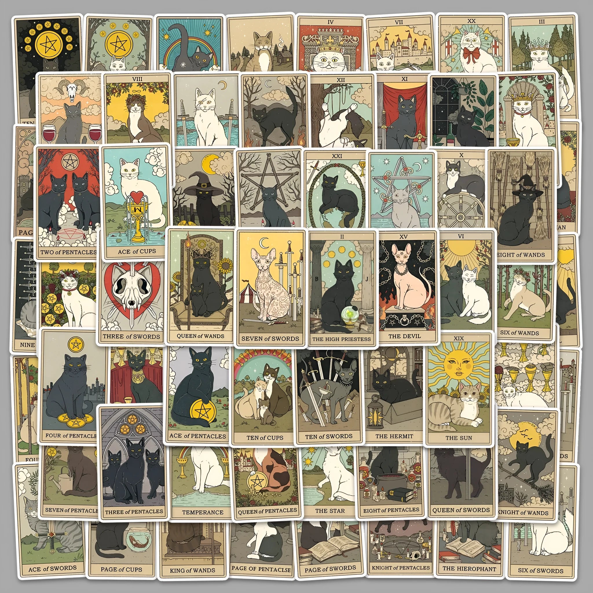 78-piece waterproof luggage sticker set with tarot card graffiti designs in cute style