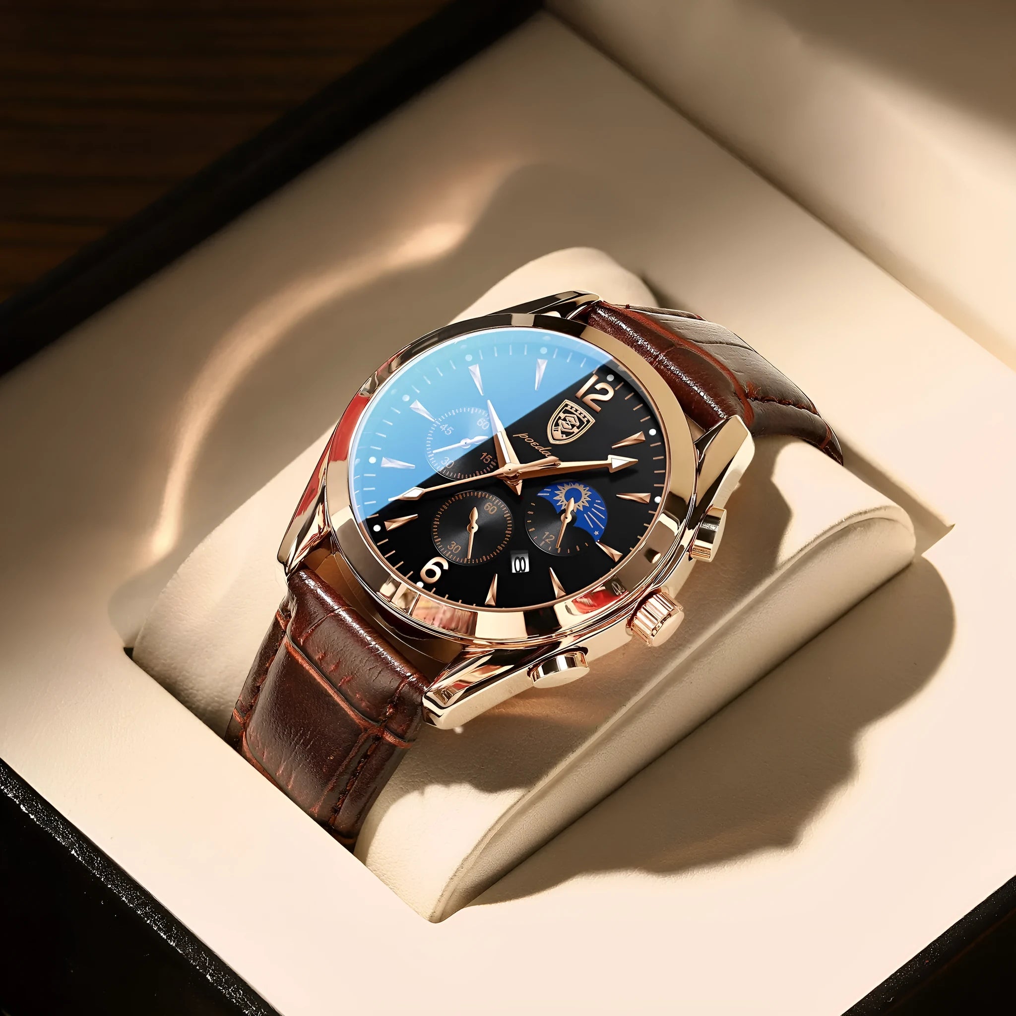 Men's quartz luminous waterproof watch with stainless steel case in blue colour