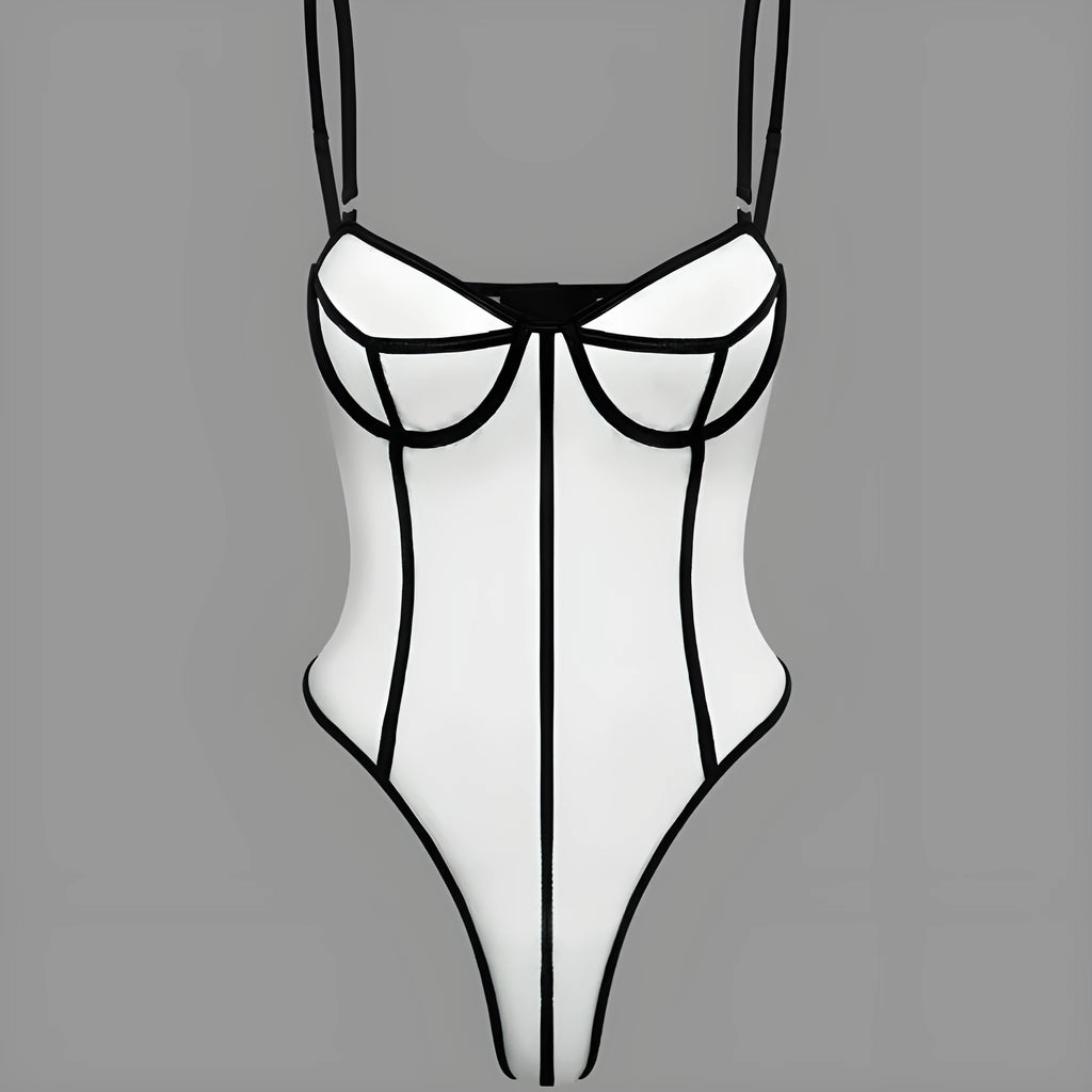 Women's bodybuilding jumpsuit with contrast colour panels and hollow-out sleeveless design