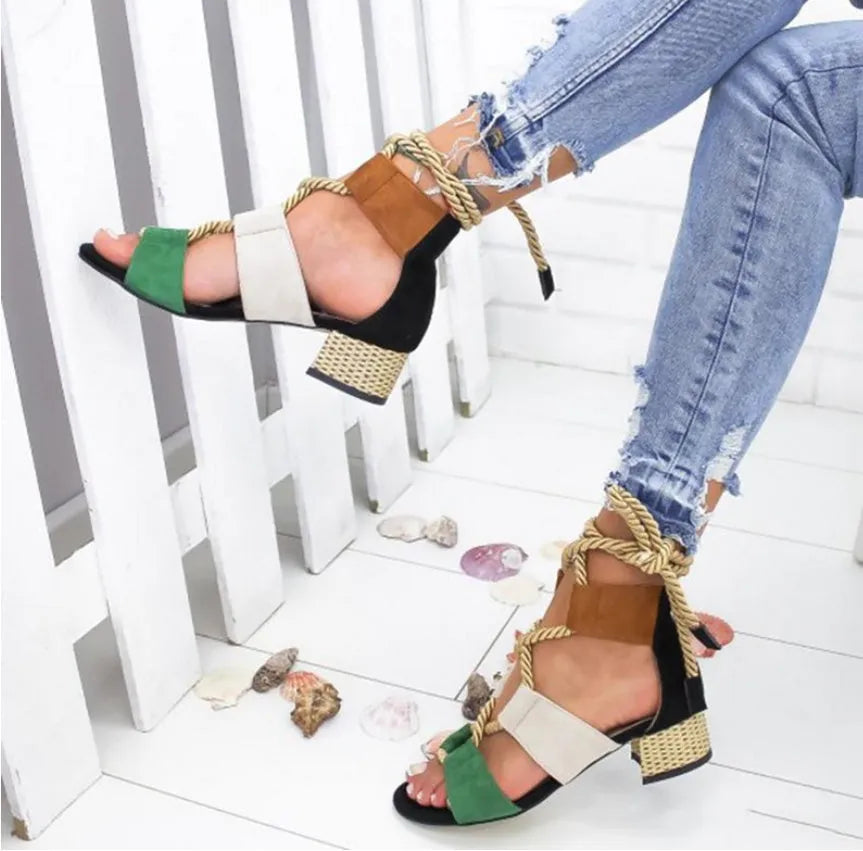 Women's suede platform sandals with front strap and ankle strap in various colours