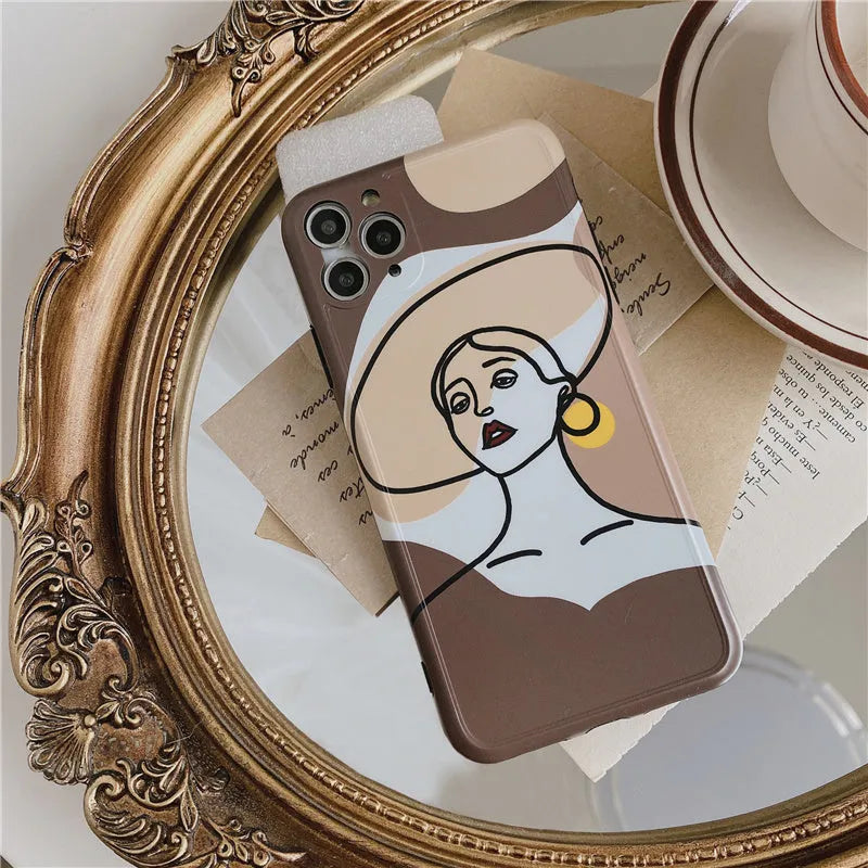 Orange yellow cartoon line painting soft gel protective case for Apple iPhone