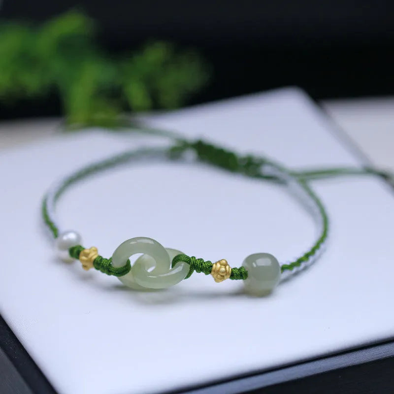 DIY woven bracelet with Hetian jade pendants and hollow out national tide styling on flexible wire