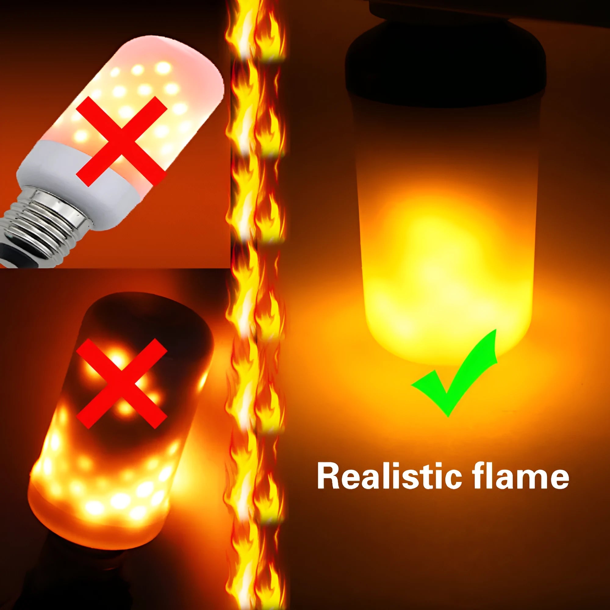 Decorative LED light bulb with orange flame effect and E27 screw base