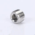 Stainless steel hexagon plug for 3/8 inch pipe bulkhead fitting on a white background