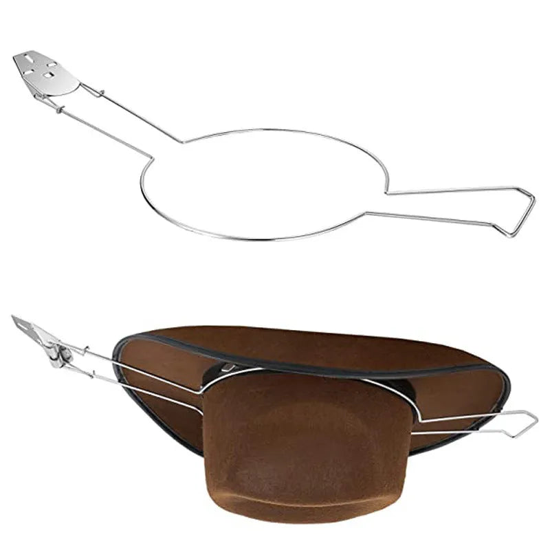 Brown chrome-plated iron hat stand for use inside a car.