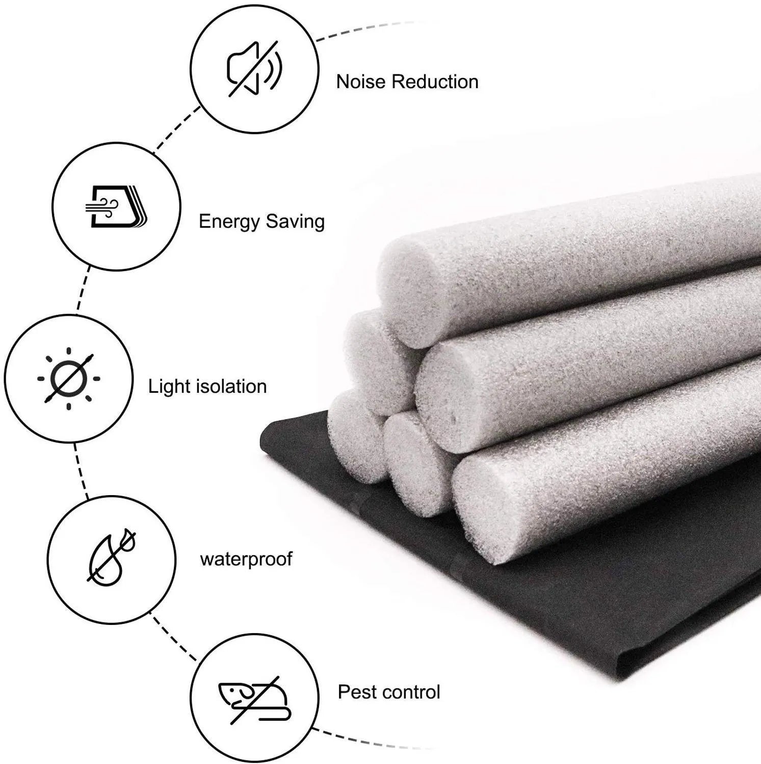 Flexible door bottom sealing strip, 21x15x6.5 cm, white, for noise reduction and draft blocking on interior doors