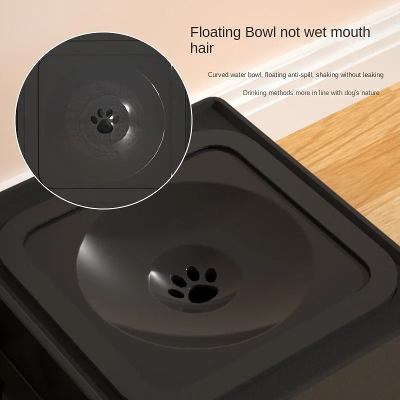 Adjustable height dog feeder stand with stainless steel bowls in black or grey