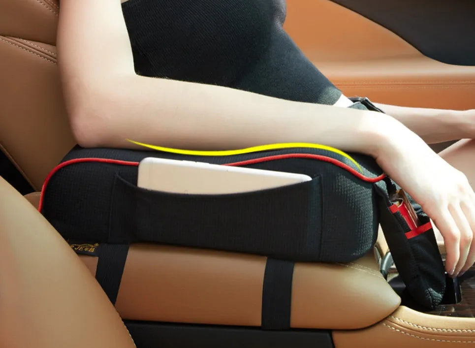 Central armrest box in synthetic fiber with polyester surface, available in black with red colour option, for car centre console storage