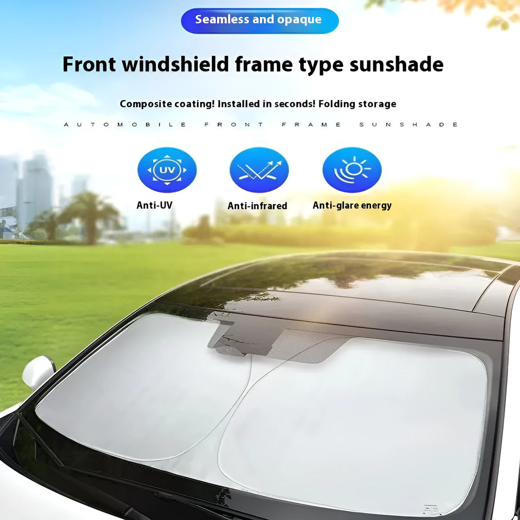 Aluminium foil car sunshade showing titanium silver colour, folded concertina-style.
